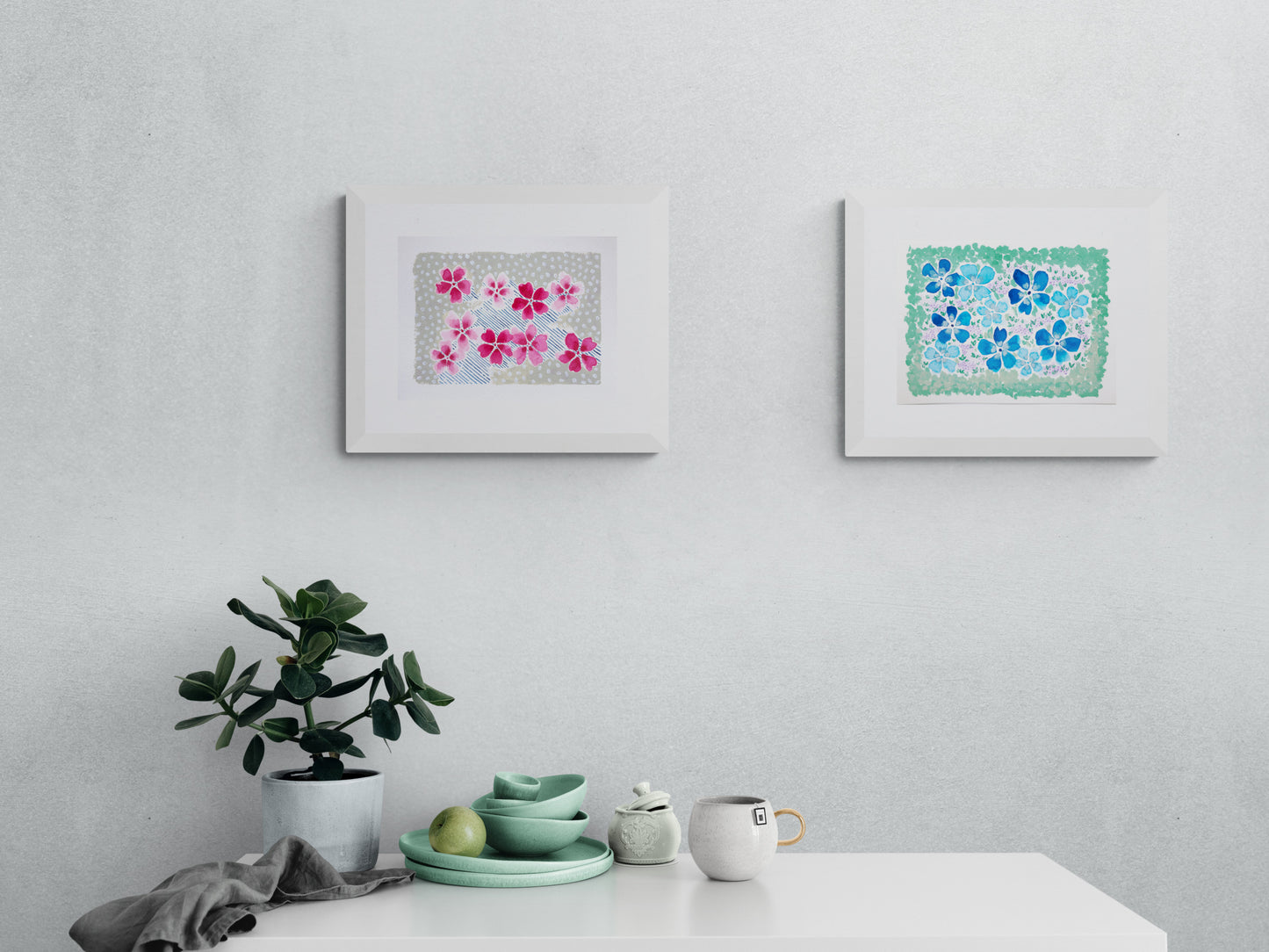 floral forever framed watercolour paintings kitchen table