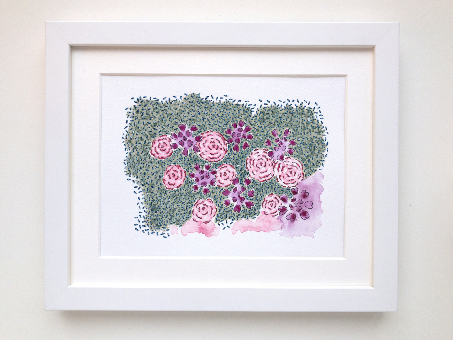 floral eternal framed original watercolour painting pink green