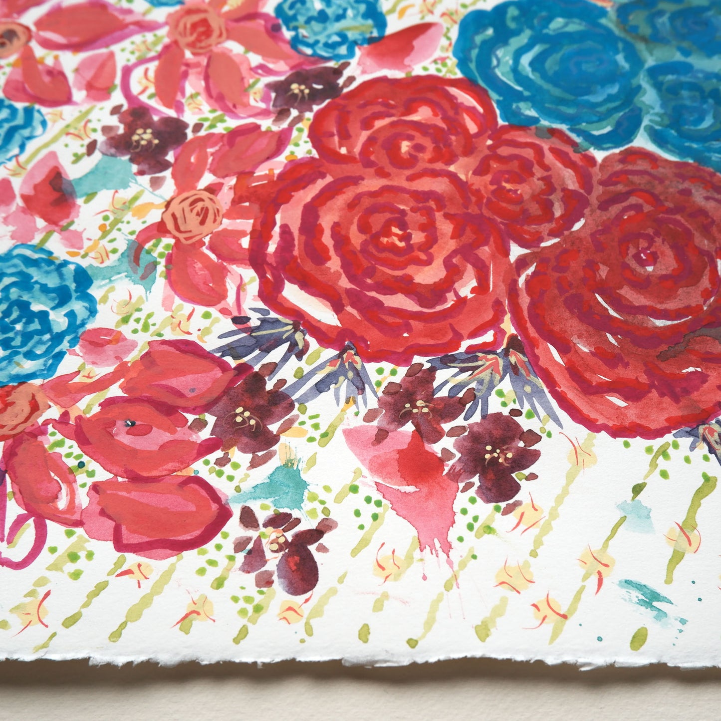 Deckled watercolour textured paper not a wallflower painting by Marissa Schiesser. Original watercolour and gouache painting.
