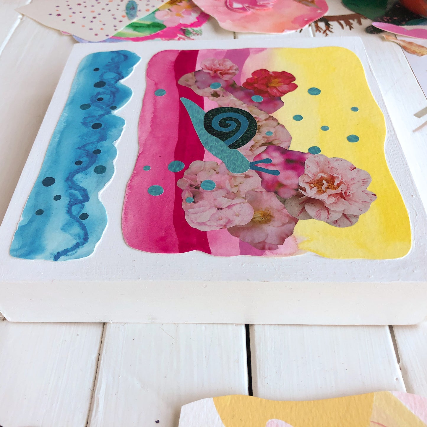 Swimming in Flowers - Original Collage Art