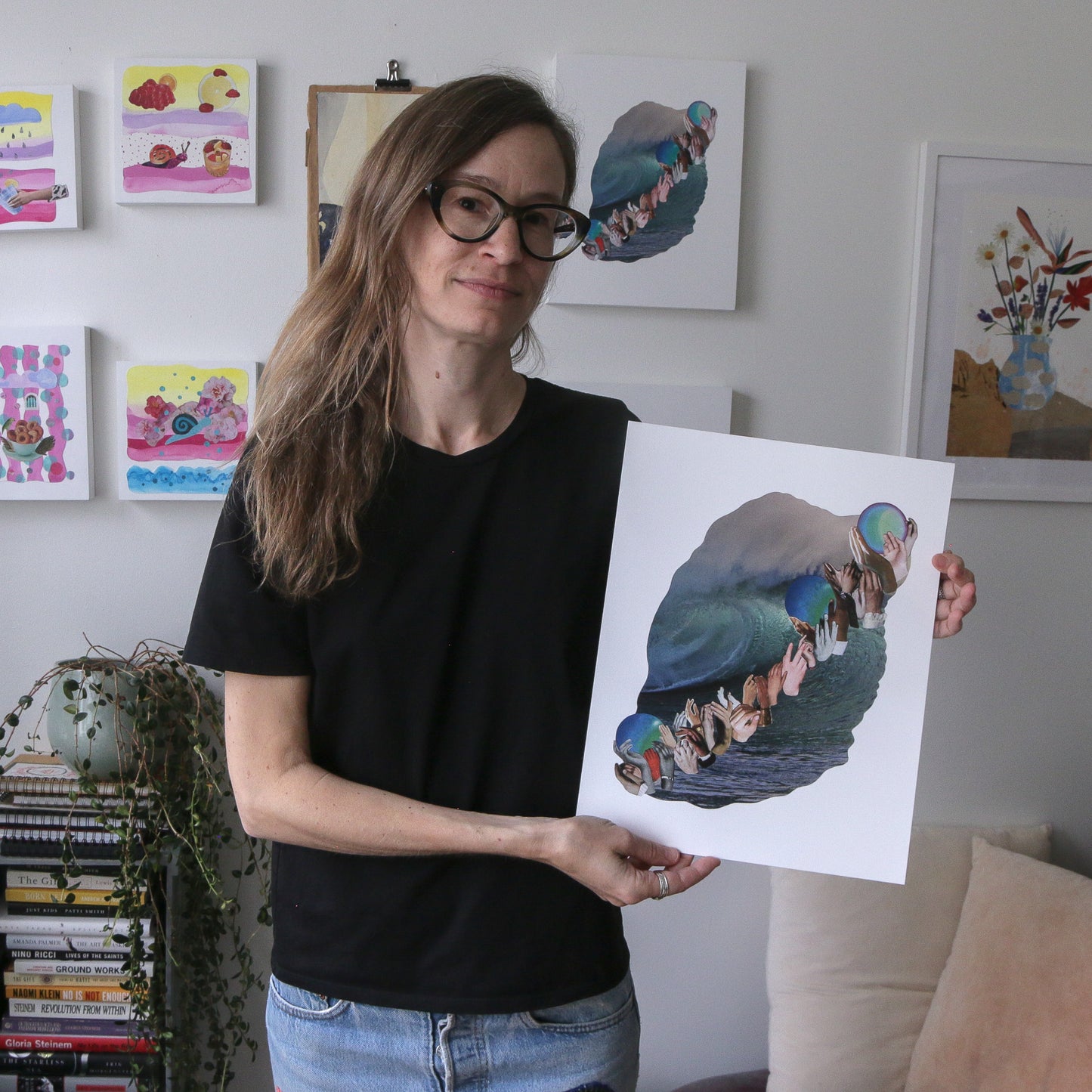 artist Marissa Schiesser three waves holding art print