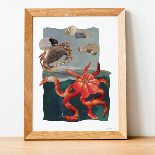 Curious Crab - Collage Art Print