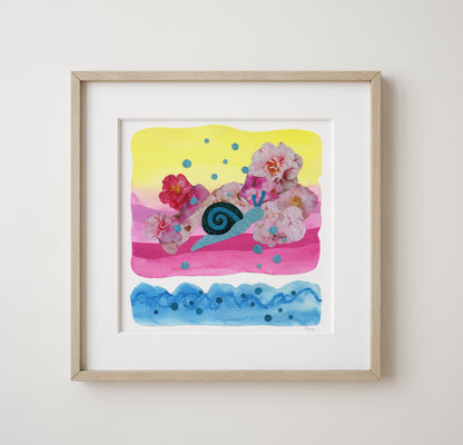 Swimming in Flowers - Collage Art Print