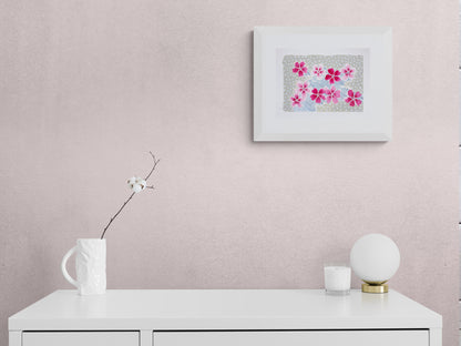 floral evermore framed watercolour painting in pink room with white decorative objects