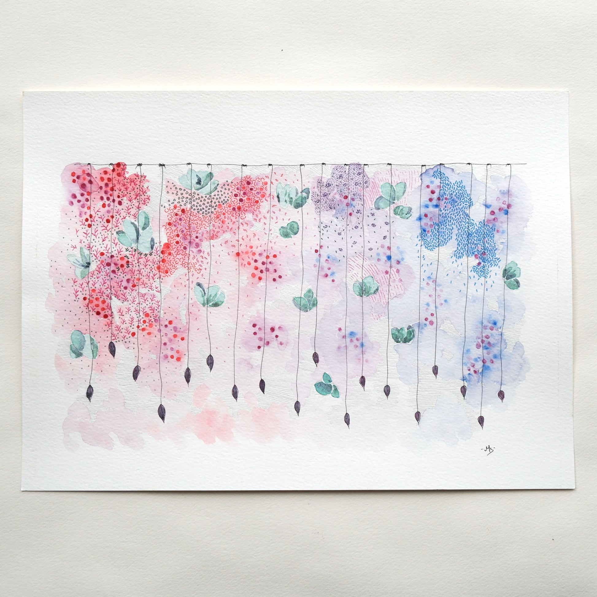 delicate dangle original watercolour painting by artist Marissa Schiesser