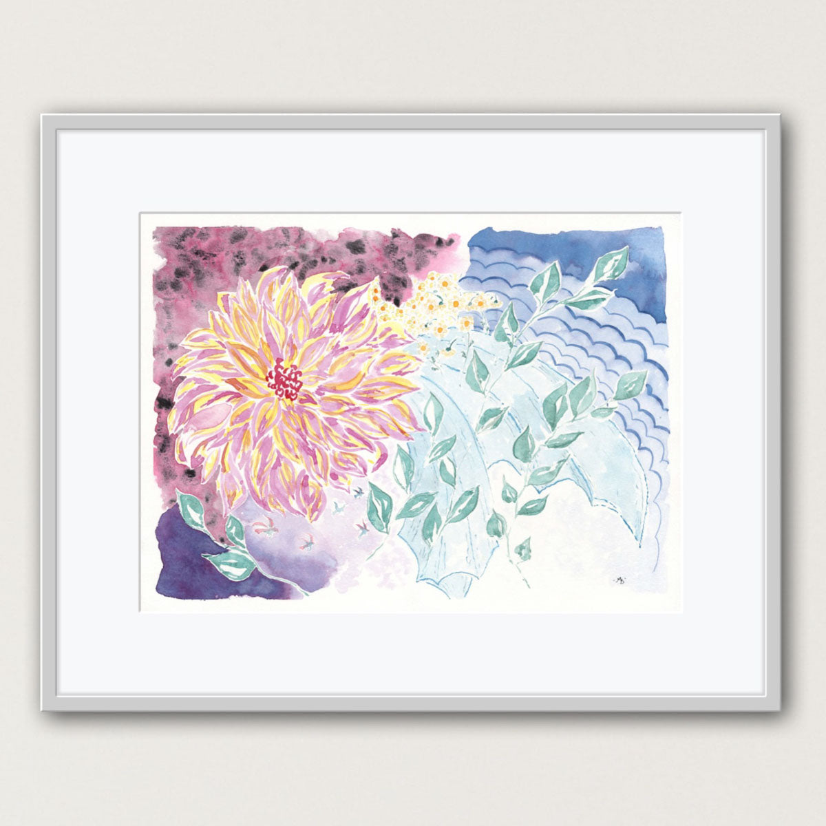 framed dhalia flow watercolour painting