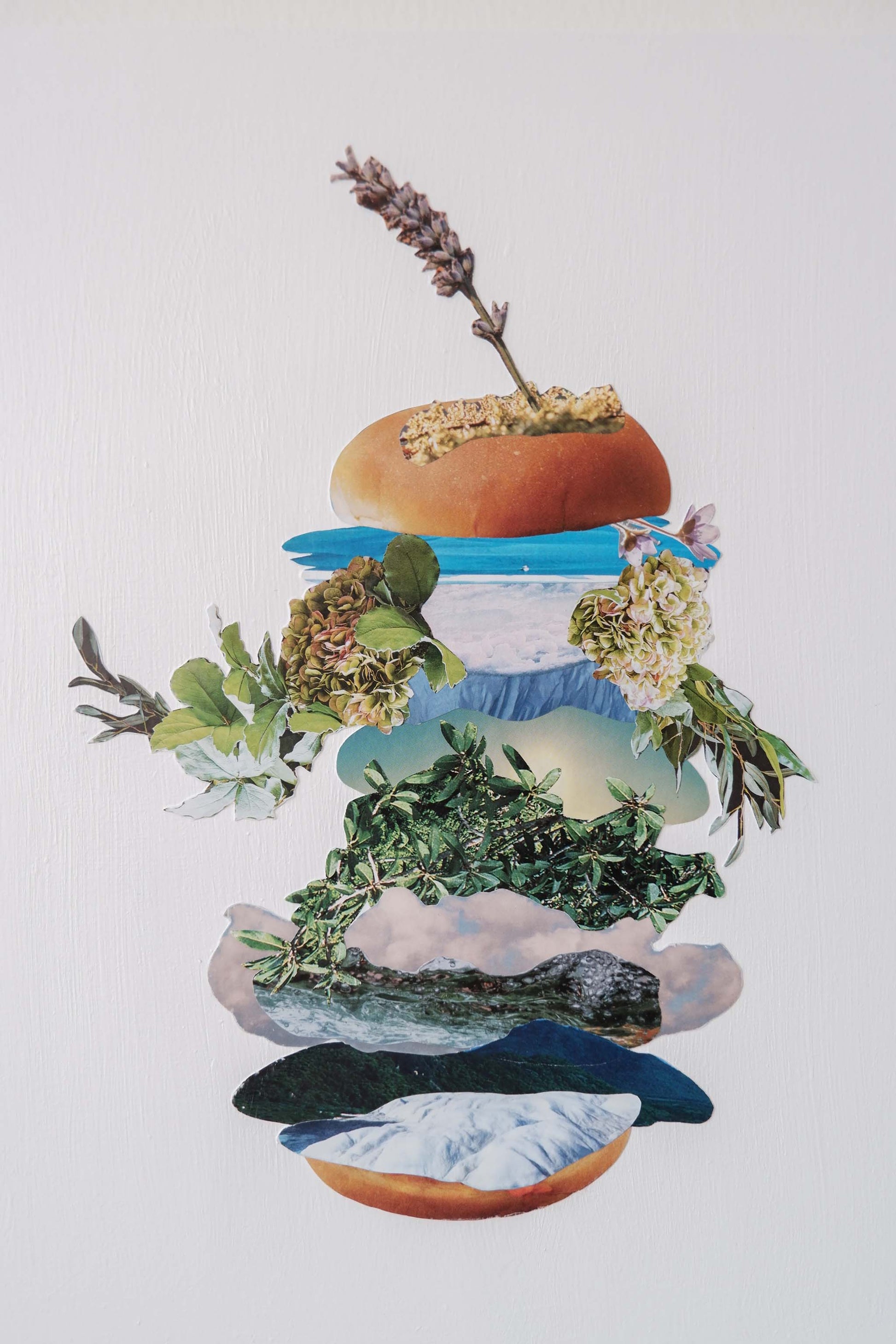 front view of Botanical Burger original collage by Marissa Schiesser Creative arts
