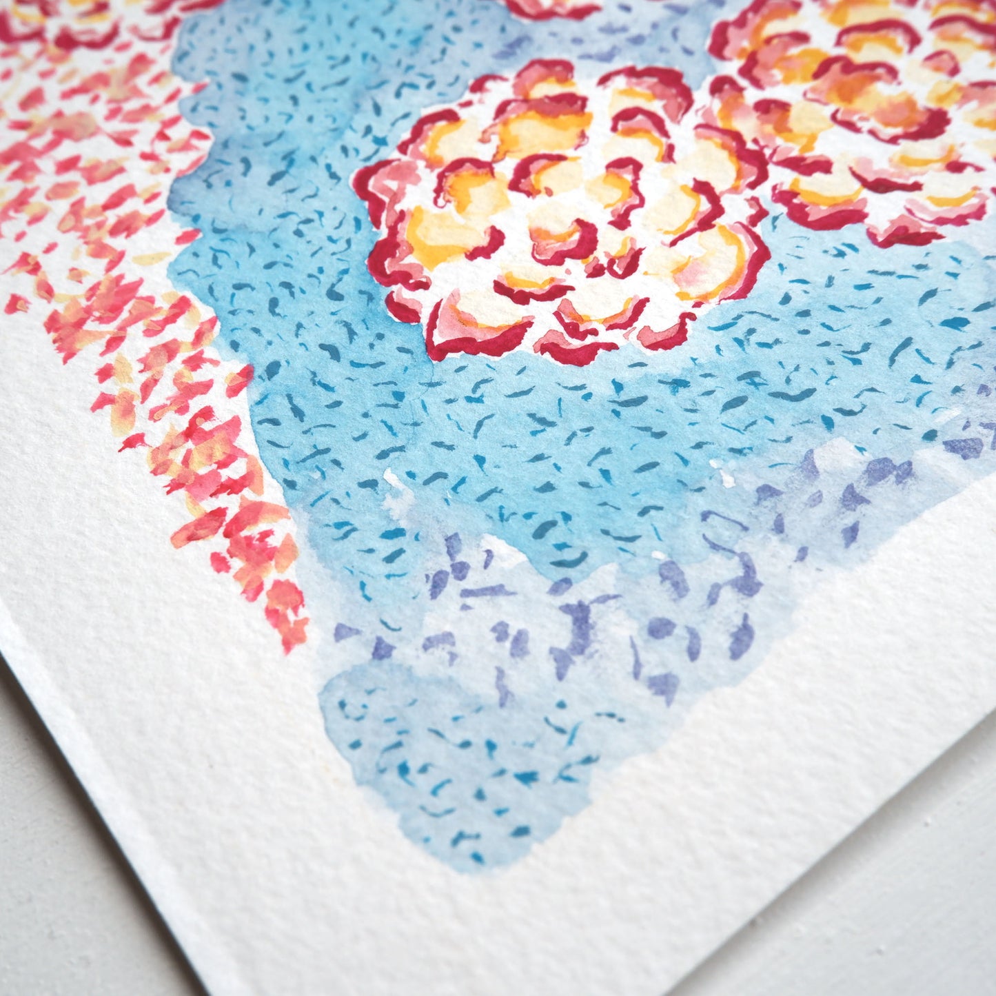 Close-up of textured watercolour paper of Floral Endless original watercolour painting by artist Marissa Schiesser