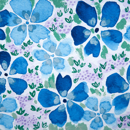 Blue bold flower detail of floral forever original watercolour painting by Vancouver artist Marissa Schiesser