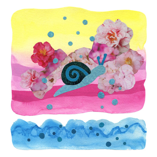 Swimming in Flowers - Original Collage Art